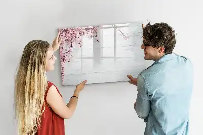 Magnetisch glazen schrijfbord met motief van lentebloemen