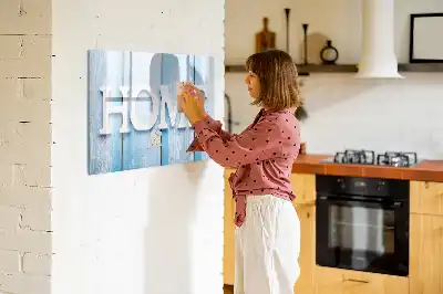 Beschrijfbaar glazen magneetbord met Thuis tekst design