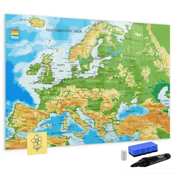 Geografische wereldkaart magnetisch glazen schrijfbord voor notities en foto's