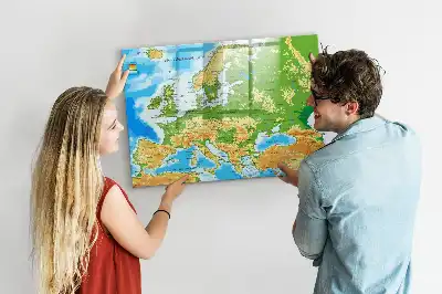 Geografische wereldkaart magnetisch glazen schrijfbord voor notities en foto's