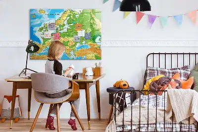 Geografische wereldkaart magnetisch glazen schrijfbord voor notities en foto's