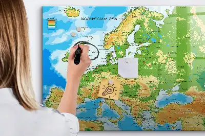 Geografische wereldkaart magnetisch glazen schrijfbord voor notities en foto's