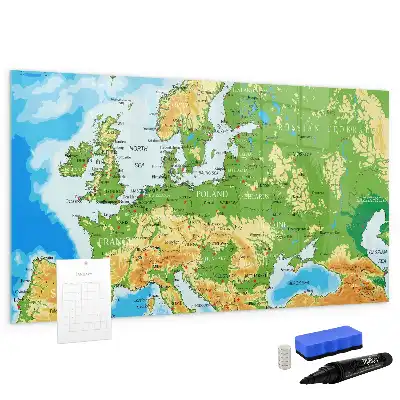 Geografische wereldkaart magnetisch glazen schrijfbord voor notities en foto's