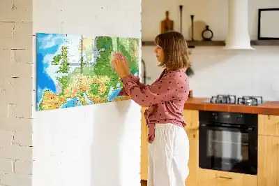 Geografische wereldkaart magnetisch glazen schrijfbord voor notities en foto's