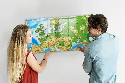 Geografische wereldkaart magnetisch glazen schrijfbord voor notities en foto's