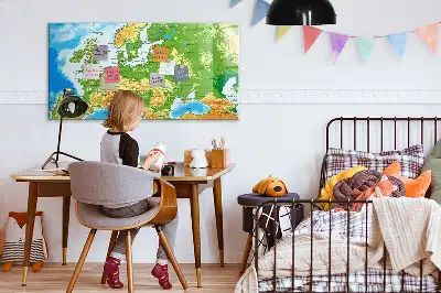 Geografische wereldkaart magnetisch glazen schrijfbord voor notities en foto's