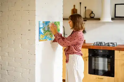 Geografische wereldkaart magnetisch glazen schrijfbord voor notities en foto's