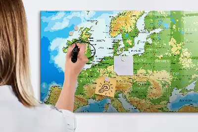 Geografische wereldkaart magnetisch glazen schrijfbord voor notities en foto's