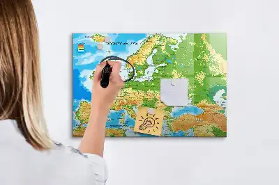 Geografische wereldkaart magnetisch glazen schrijfbord voor notities en foto's
