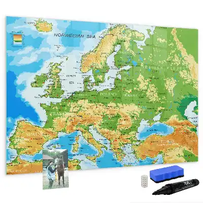 Geografische wereldkaart magnetisch glazen schrijfbord voor notities en foto's