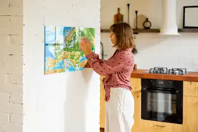 Geografische wereldkaart magnetisch glazen schrijfbord voor notities en foto's