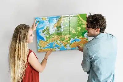 Geografische wereldkaart magnetisch glazen schrijfbord voor notities en foto's
