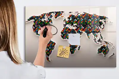Magnetisch glazen schrijfbord met abstracte wereldkaart