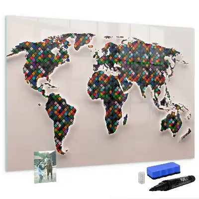 Magnetisch glazen schrijfbord met abstracte wereldkaart