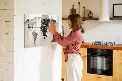 Magnetisch glazen schrijfbord met abstracte wereldkaart