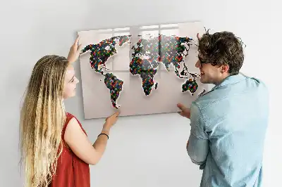 Magnetisch glazen schrijfbord met abstracte wereldkaart