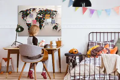 Magnetisch glazen schrijfbord met abstracte wereldkaart