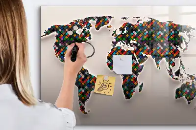 Magnetisch glazen schrijfbord met abstracte wereldkaart