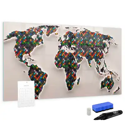 Magnetisch glazen schrijfbord met abstracte wereldkaart