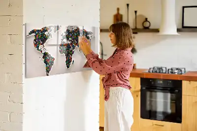 Magnetisch glazen schrijfbord met abstracte wereldkaart