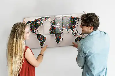 Magnetisch glazen schrijfbord met abstracte wereldkaart