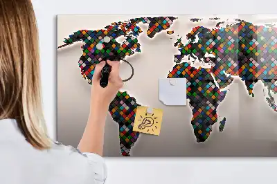 Magnetisch glazen schrijfbord met abstracte wereldkaart