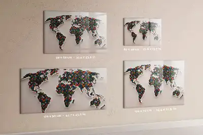 Magnetisch glazen schrijfbord met abstracte wereldkaart