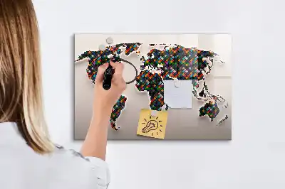 Magnetisch glazen schrijfbord met abstracte wereldkaart