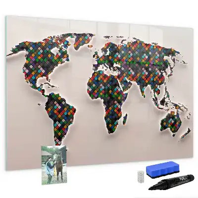 Magnetisch glazen schrijfbord met abstracte wereldkaart