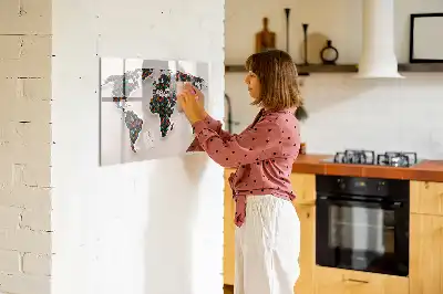 Magnetisch glazen schrijfbord met abstracte wereldkaart