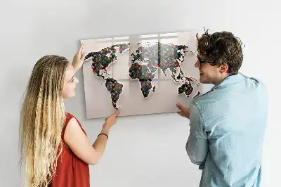 Magnetisch glazen schrijfbord met abstracte wereldkaart