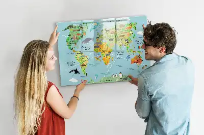Beschrijfbaar glazen magneetbord met design van een wereldkaart met dieren