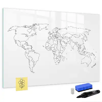 Magnetisch glazen schrijfbord met wereldkaart ontwerp