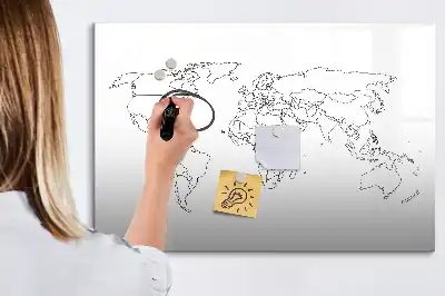 Magnetisch glazen schrijfbord met wereldkaart ontwerp