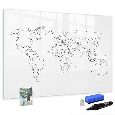 Magnetisch glazen schrijfbord met wereldkaart ontwerp
