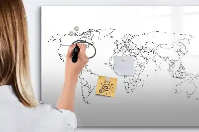 Magnetisch glazen schrijfbord met wereldkaart ontwerp