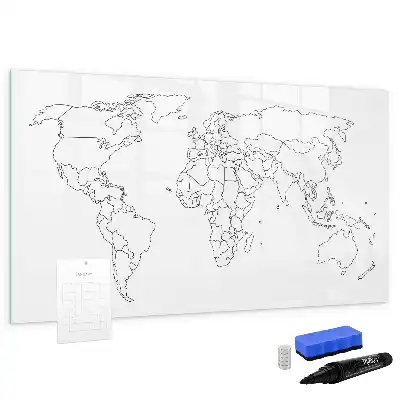 Magnetisch glazen schrijfbord met wereldkaart ontwerp