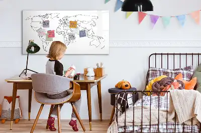 Magnetisch glazen schrijfbord met wereldkaart ontwerp