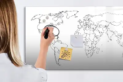 Magnetisch glazen schrijfbord met wereldkaart ontwerp