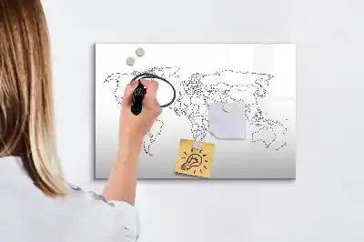 Magnetisch glazen schrijfbord met wereldkaart ontwerp