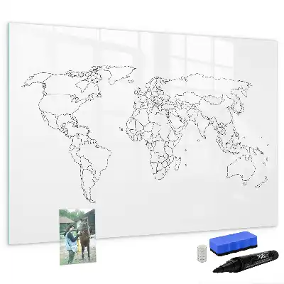 Magnetisch glazen schrijfbord met wereldkaart ontwerp
