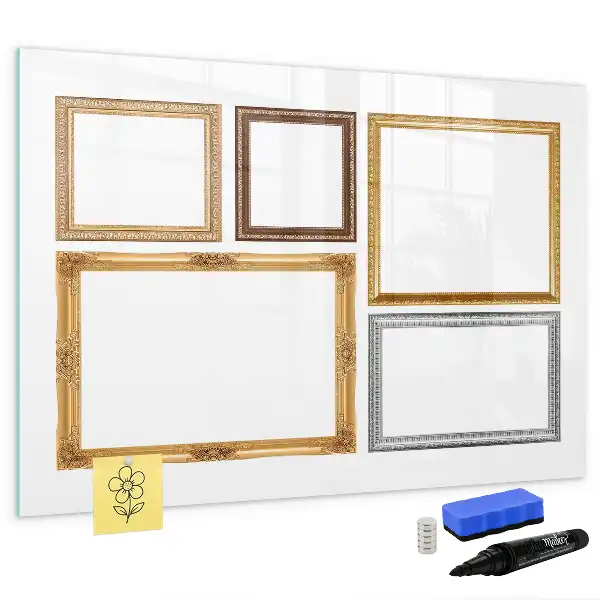 Beschrijfbaar glazen magneetbord met een gouden frame