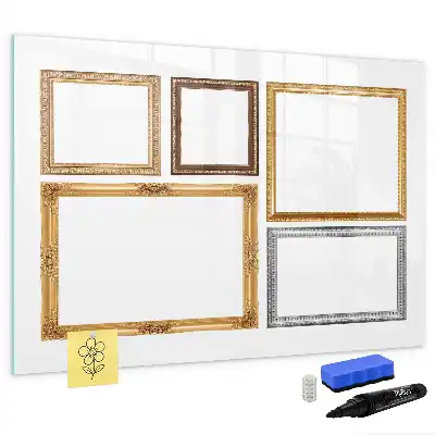 Beschrijfbaar glazen magneetbord met een gouden frame