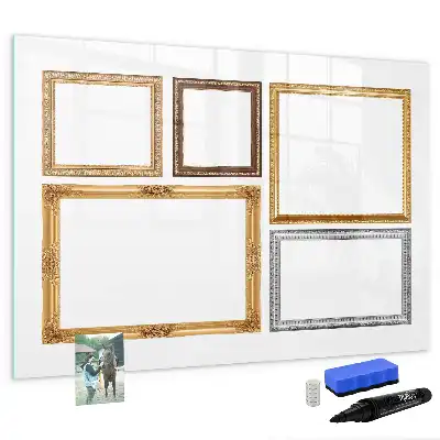 Beschrijfbaar glazen magneetbord met een gouden frame