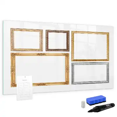Beschrijfbaar glazen magneetbord met een gouden frame