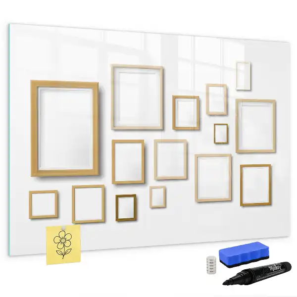 Beschrijfbaar glazen magneetbord met design met houten frame