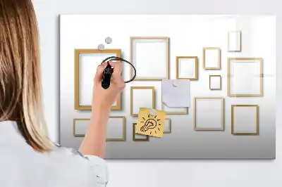 Beschrijfbaar glazen magneetbord met design met houten frame