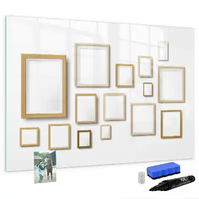 Beschrijfbaar glazen magneetbord met design met houten frame