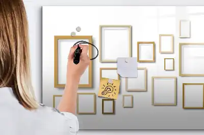 Beschrijfbaar glazen magneetbord met design met houten frame