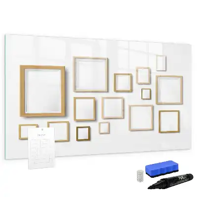 Beschrijfbaar glazen magneetbord met design met houten frame